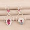 Natural Pink Tourmaline Gemstone 925 Stamped Silver Handmade Hook Earrings 2.07" EE-170-7