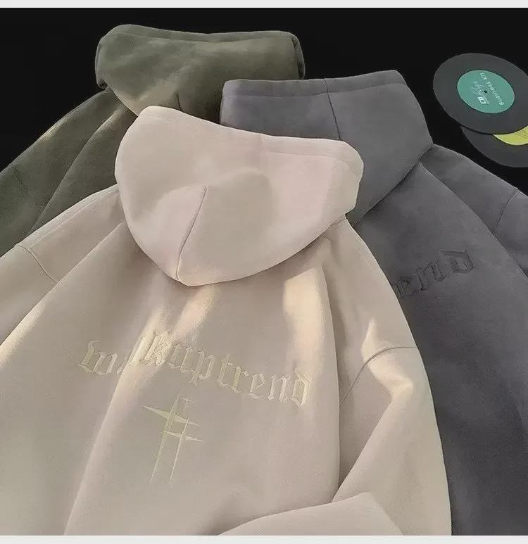 Übergroßer Wildleder-Hoodie für Herren: Trendy American Style, Plüschsamt, Herbst/Winter Mode