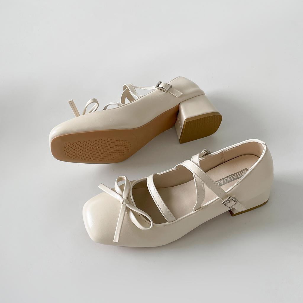 Silver French square head thick high heel light mouth single shoes women's summer 2025 new soft sole with skirt ballet Mary Jane shoes