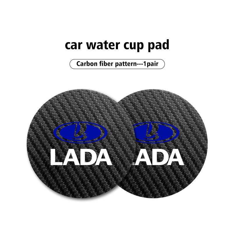 For Lada 2pcs Car Carbon Fiber Cup Mat Anti-Slip Coaster Bottle Pad Auto Accessories Vesta Granta Vesta Niva 4X4 Largus Vaz
