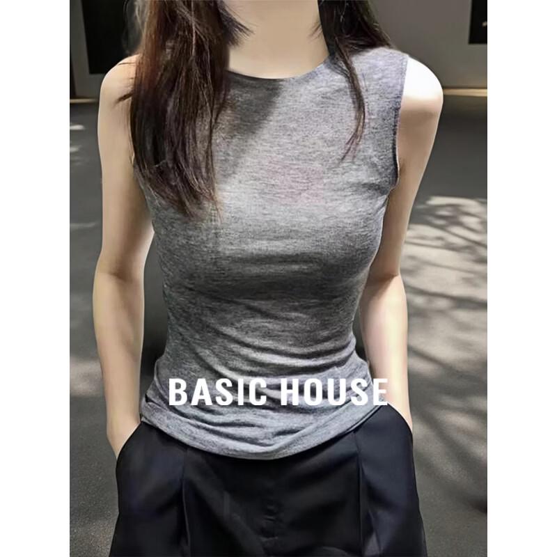 Basic House Women s Slim-Fit Ribbed Round Neck Sleeveless Vest L