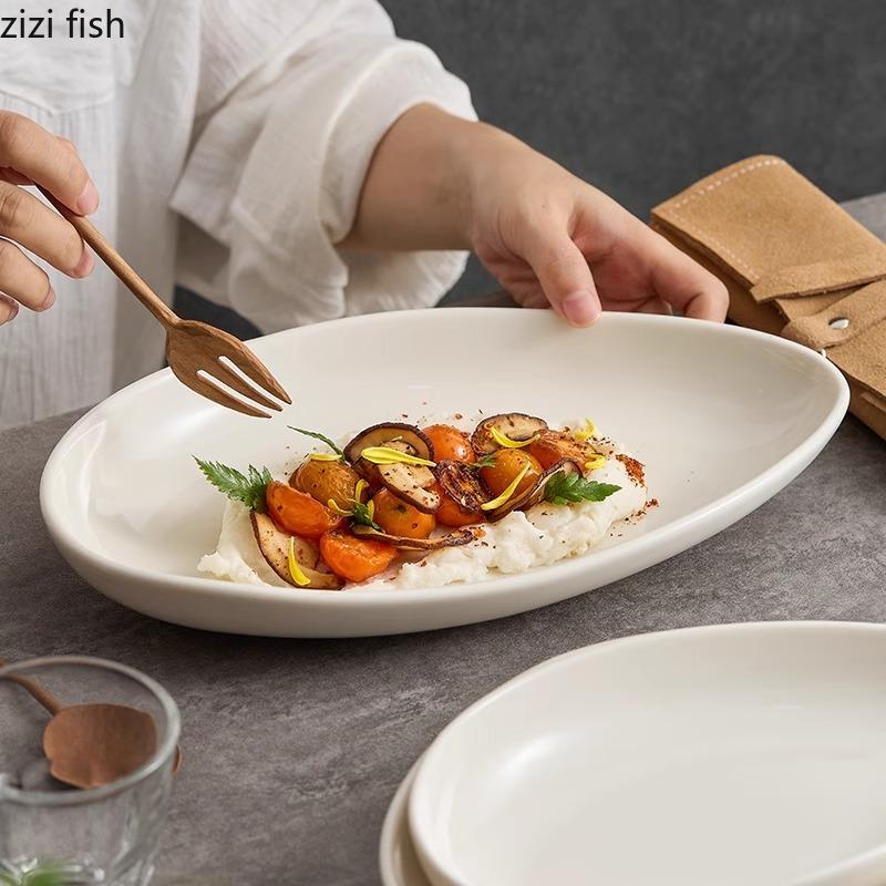 Solid Color Ceramic Shaped Plate Household Fish Plate Dessert Plate Sushi Plates Barbecue Plates Hotel Creative Tableware