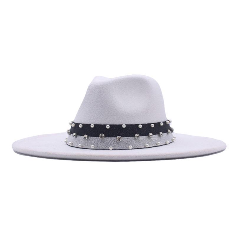 New Elastic Webbing Point Drill Men and Women Couple Hat Woolen Top Hat M Big Brim Jazz Hat