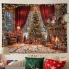 1Pc Christmas Decoration Tapestry, Home Decoration Christmas Tree, Window And Forest, New Year Photography Background Tapestry,