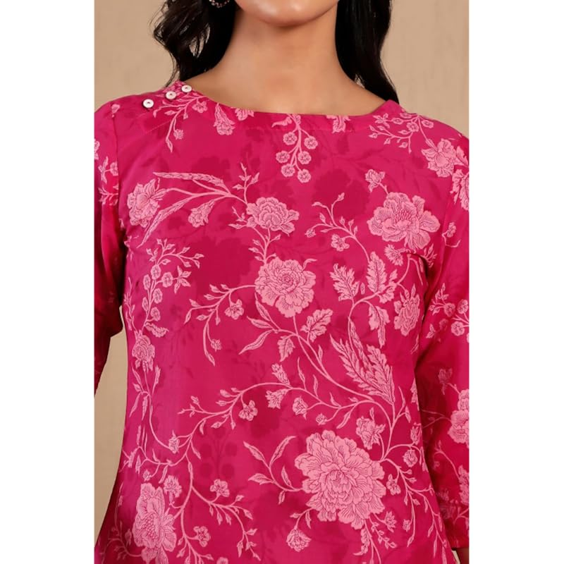 W For Woman Floral Printed Straight Pure Cotton Kurta Co-Rd Set | Lightweight Round Neck Kurta For Women Cotton |Printed