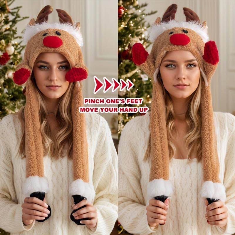 Christmas Elk Airbag Cap Plush Warm Holiday Party Hat Funny Elk Design T with Jumping Ears Polyester Fabric Hats Headdress