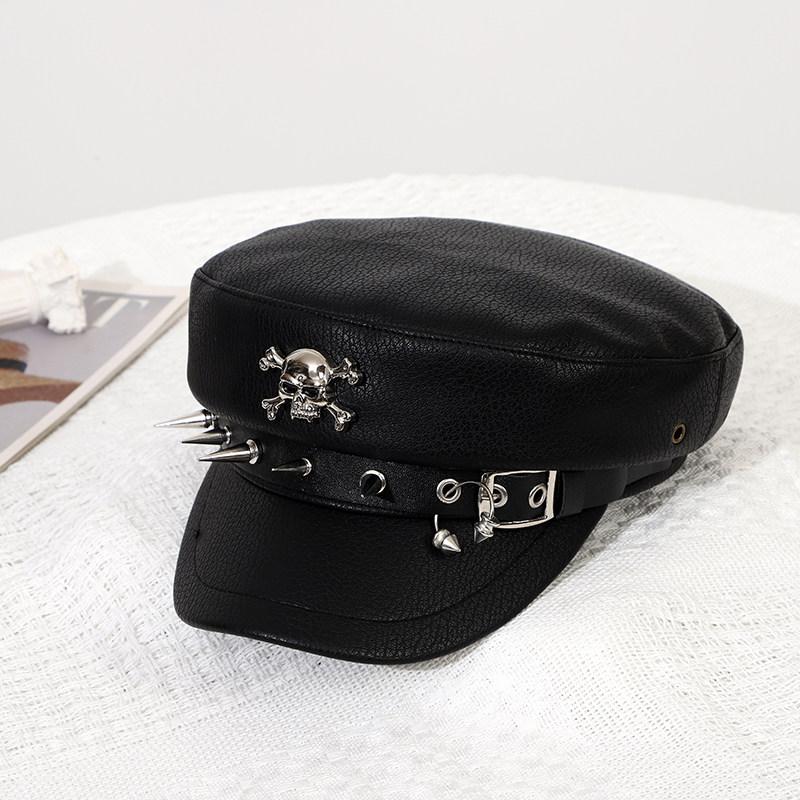 Punk Dunkle Nieten Leder Schiebermütze Y2k Marine Hut Trendige Hüte für Damen