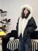 Winter Marble Base Mountain Hooded PU Leather Jacket with Faux Mink Fur for Men & Women - Warm Cotton Couple Jacket