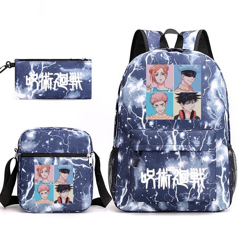 Large Capacity Schoolbag with Shoulder Strap; Student Three-piece Pencil Case Set