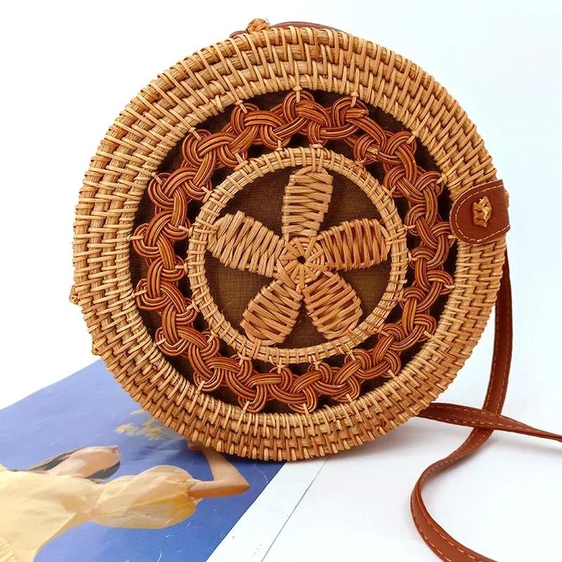 Quadratisch Rund Multi-Stroh Tasche Handtaschen Damen Sommer Rattan Tasche Handgefertigt Gewebt Strand Kreis Bohemia Handtasche