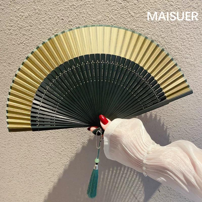 Gradient Antique Fan Plain Folding Fan National Style Folding Fan Chinese Style with Women's Han Chinese Clothing Summer Cool Fan Portable Bamboo Fan