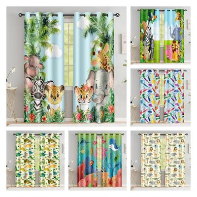 Cortina de ventana de animales de Safari, cortinas con estampado de bosque de jungla de dibujos animados, cortinas de decoración del hogar para bebés, niños, dormitorio, sala de estar, 2 uds.