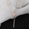 Rose Gold Silver Color Double Layer Necklace Round Shiny Full Zircon Long Pendant Necklaces Gift For Girl Fine Accessories