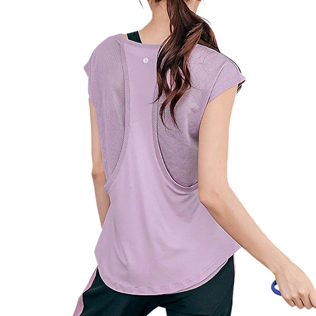 

DAYCLOSET Топ женский с коротким рукавом для йоги и пилатеса, свободный, сиреневый, сетка, для тренировок, облегающий, быстросохнущий, влагоотводящий, дышащий, тонкий, yoga184, XL, лиловый