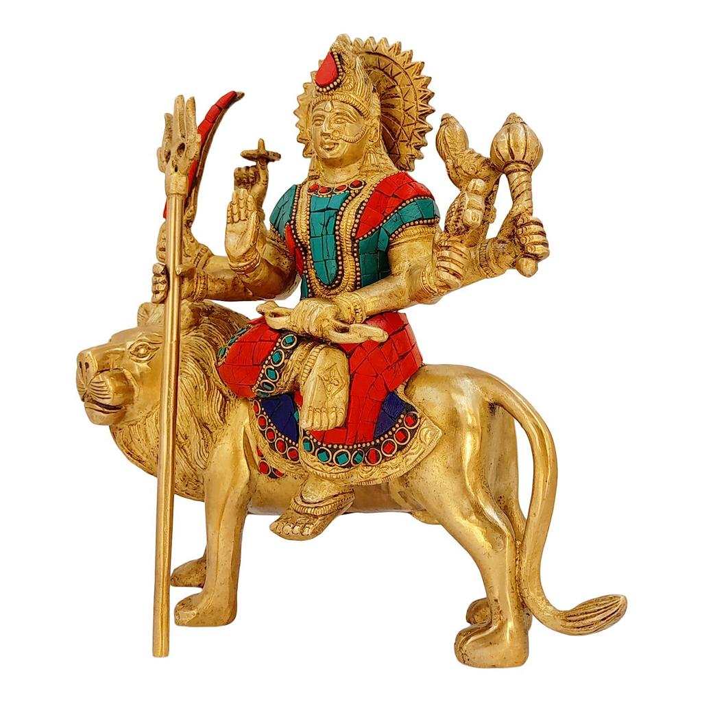 Pure Brass Maa Durga Idol Sitting On Lion Maa Sherawali Murti, Devi Statue