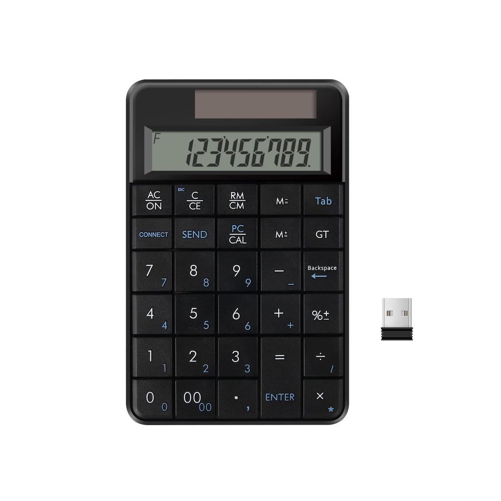 MCSaite 2-in-1 Wireless Calculator & Numeric Keypad with USB Receiver, 29 Keys, Compact Solar-Powered Calculator, 10-Digit Multi-Function Number Pad,