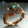 Vintage Alloy Vine Totem Ring with Green Crystal Fashion Jewelry for Women Gift Idea for Daily Use Special Occasion