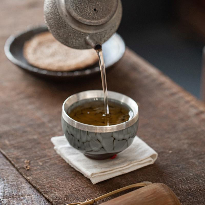 120ml Gilded Ceramic Tea Cup with Ice Crack Glaze Creative Kung Fu Tea Set