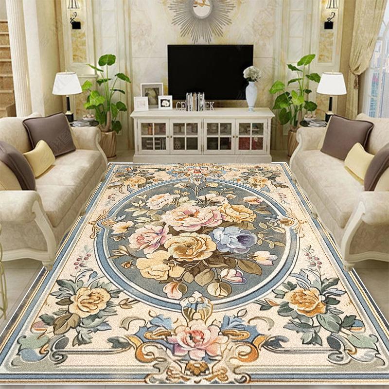 European Style Retro Decoration Carpets Living Room Flower Pattern Rugs Hall Sofa Area Rug Mat Bedroom Cloakroom Anti-Slip Floor