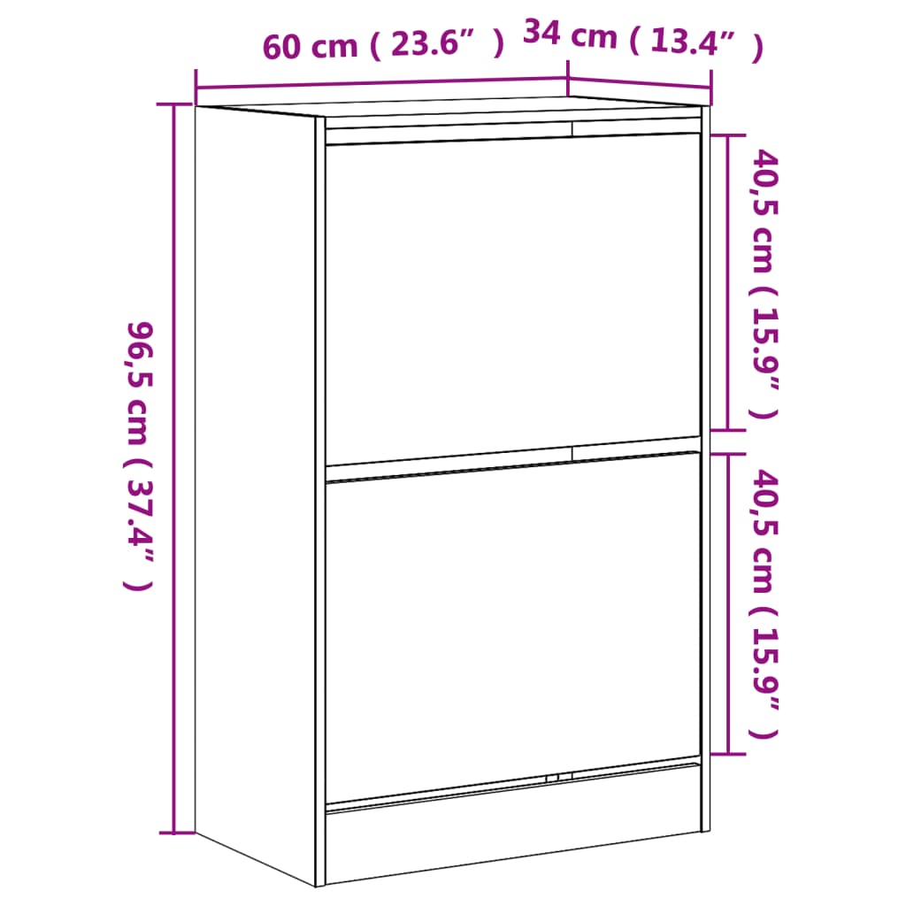 Shoe Cabinet Concrete Grey 60 X 34 X 96.5 Cm Particleboard
