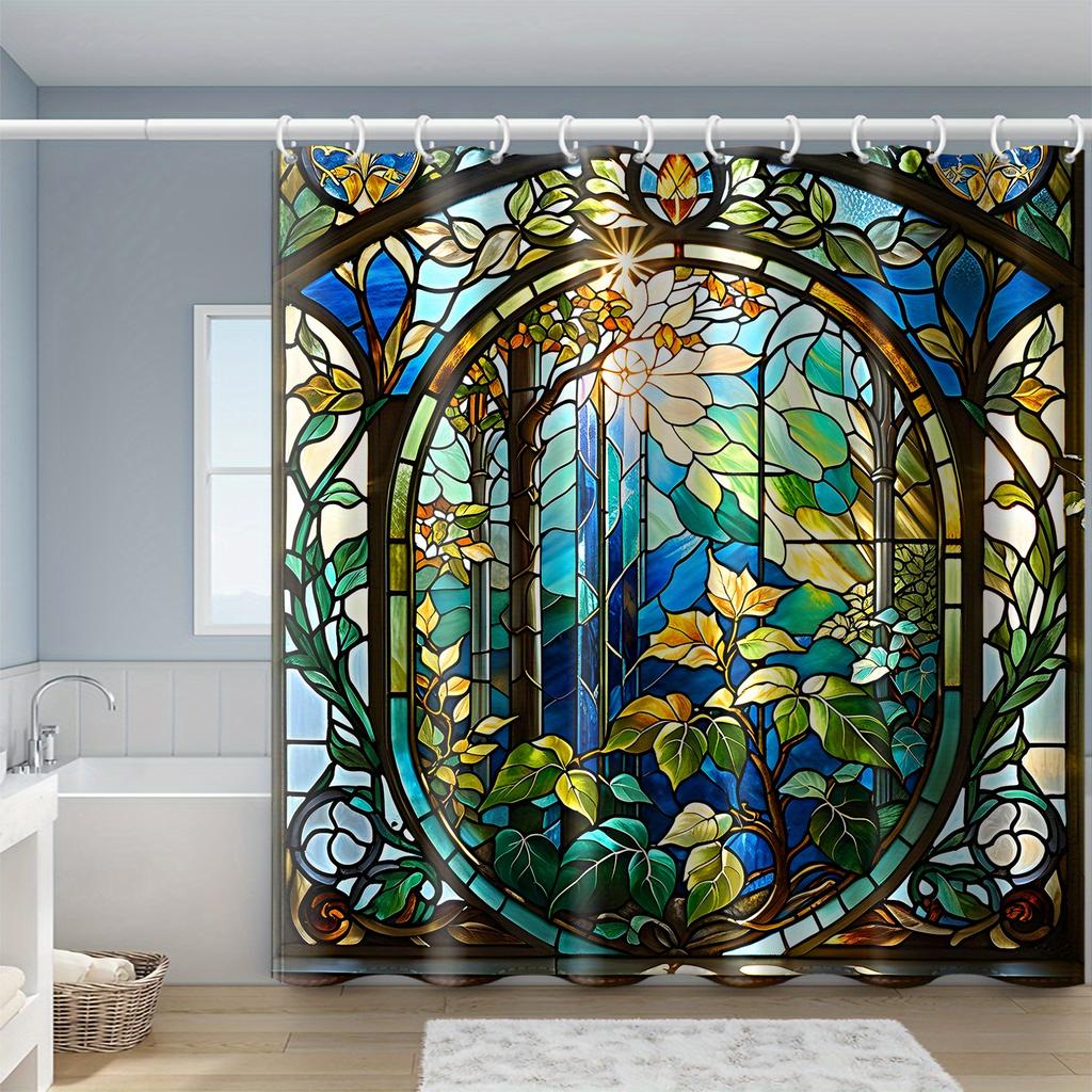 Enchanted Forest Stained Glass Shower Curtain - Whimsical Bath Decor, Perfect for Those Who Love Nature-Inspired