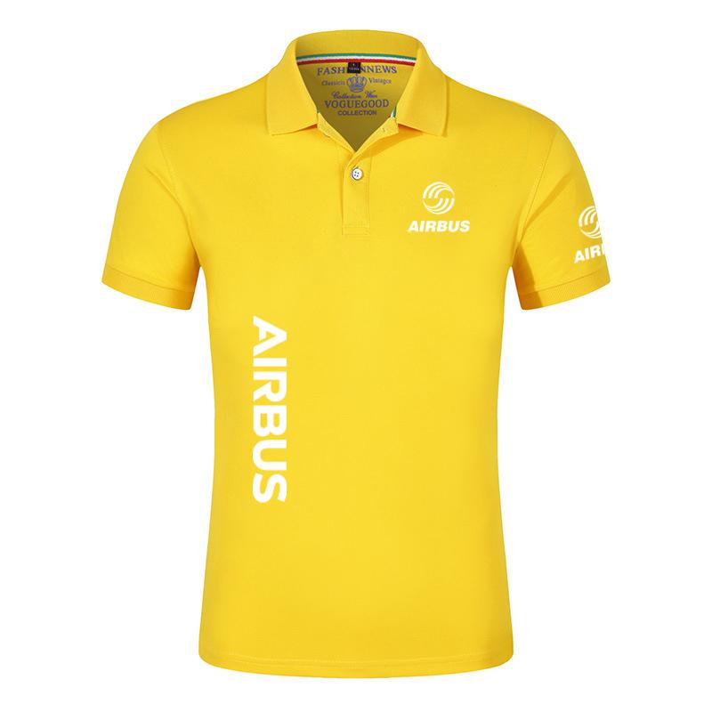 New Solid Color Men AIRBUS AVIATION Flight Lapel Polo Shirt Bare Stand Collar T-shirt European Loose Short Sleeves Tops