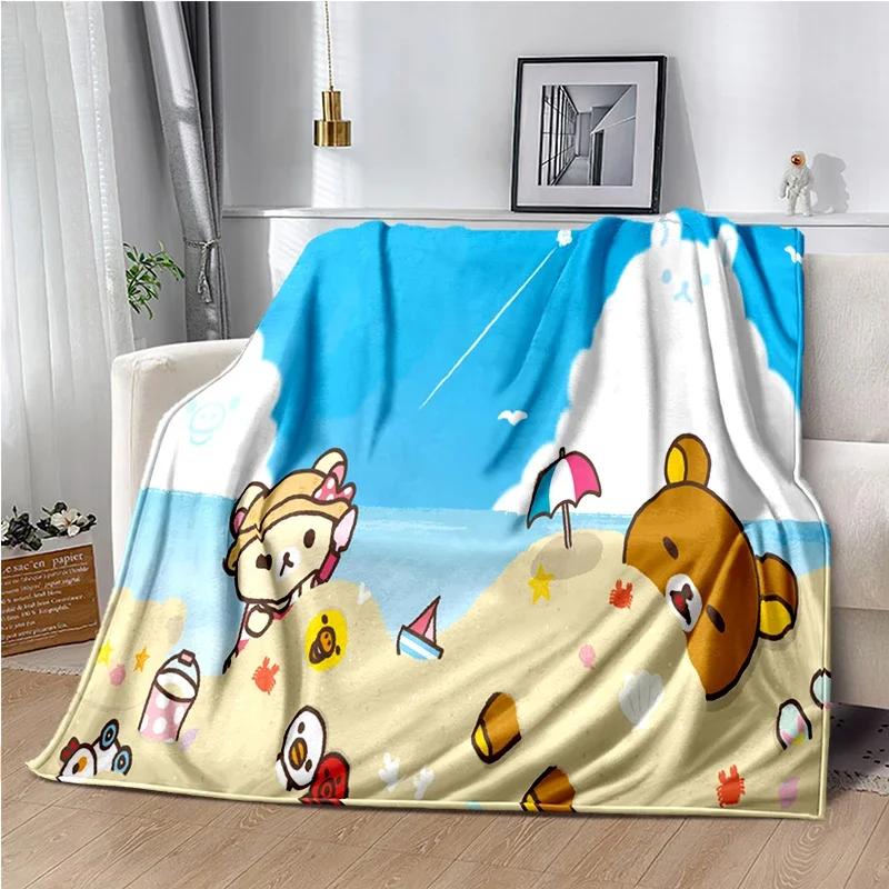 Cartoon Rilakkuma Anime Girls Throws Blanket for Baby Hiking Picnic Bed Super Soft Cute Kawaii Flannel Blanket Birthday Gift