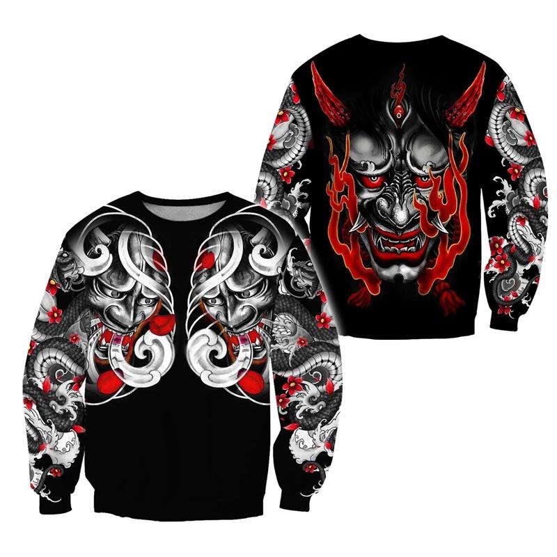 Cool Ghost Mask 3D Printe Oversized Round Neck Hoodies Long Sleeved Sweatshirt