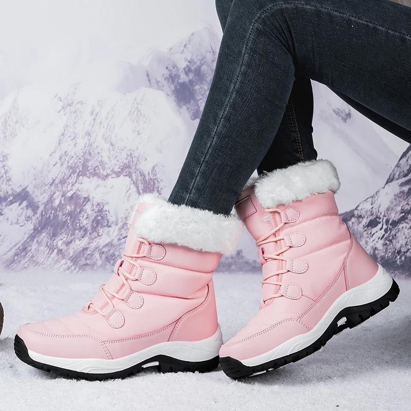 Fashion Winter Women's Snow Boots High Top Plus Velvet Women's Cotton Shoes Outdoor Warm Casual Shoes Comfortable Non-slip Hiking Boots