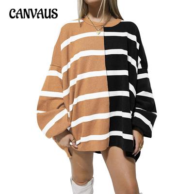 Autumn and Winter Women's Striped Knit Long Sleeve Sweatshirt