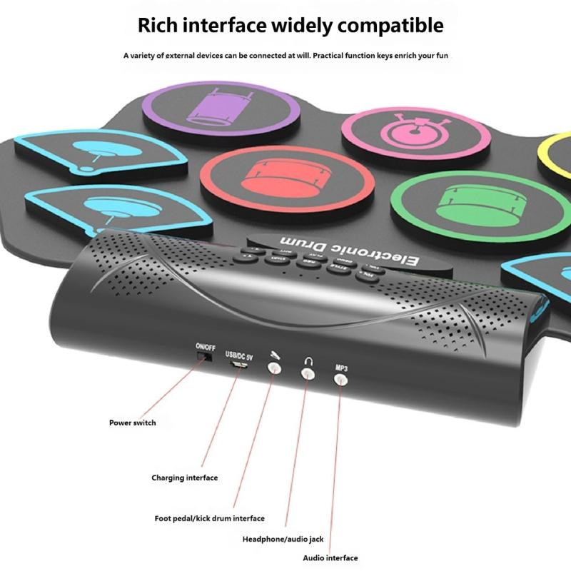 Cordless Hand Held Drum Set With Recording Ability 6 Drum Sections And Adjustable Setting Suitable For Everyone