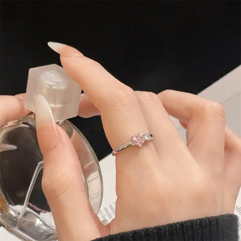 Rosa Zirkon Serie Süßer Super Flash Fee Gas Voll Diamant Öffnungsring Nische Design Schleife Mode Zeigefingerring