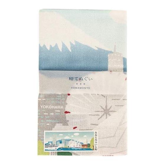 Hamamonyo Tenugui Towel: Minatomirai and Ships, 100% Cotton, 34cm x 90cm