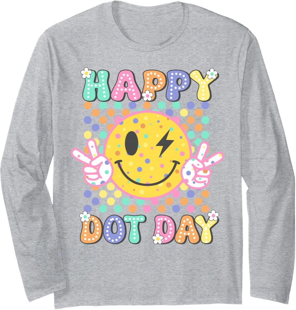 Happy Dot Day Groovy Smile Face Colorful Polka Long Sleeve T-Shirt