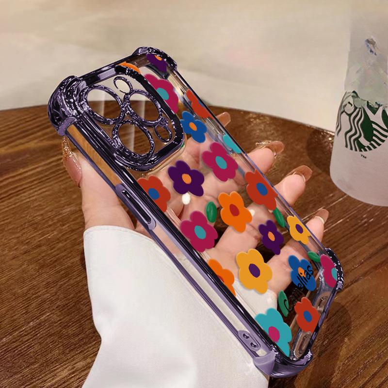 

Красочные цветы Подходит для чехла для мобильного телефона Apple 16pro 15 Гальванизированный Четырехугольная подушка безопасности 14 Прозрачный силиконовый 13 Противоударный 7/8 Redmi NOTE13 Pro