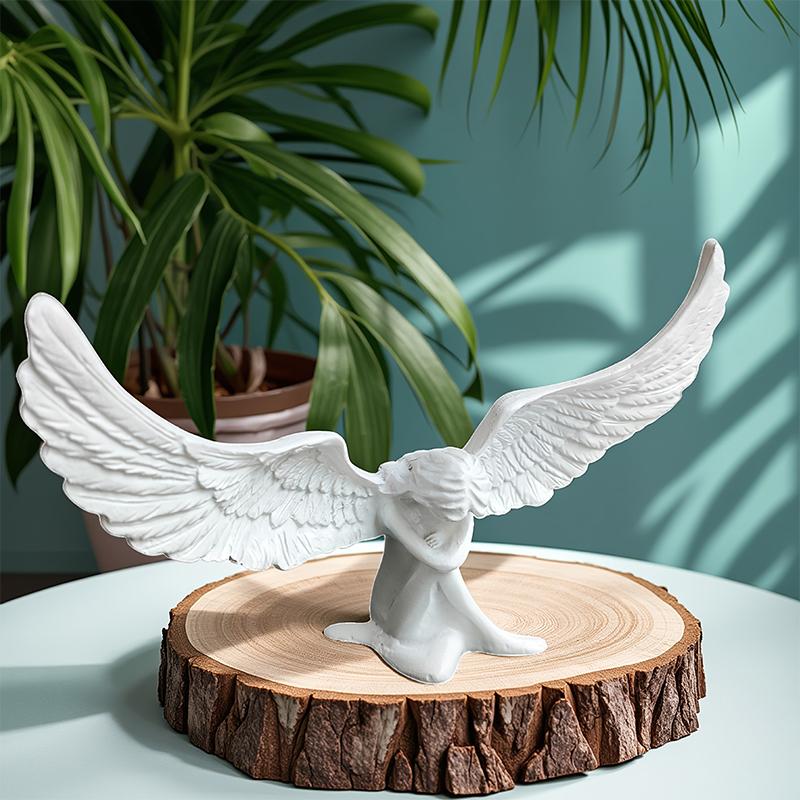 Angel Wing Figurine Modern 3D Embrace Angel Wings Sculpture Crafts 3D Angel Wing Statue Figurine Resin Artwork Craft Home Decor
