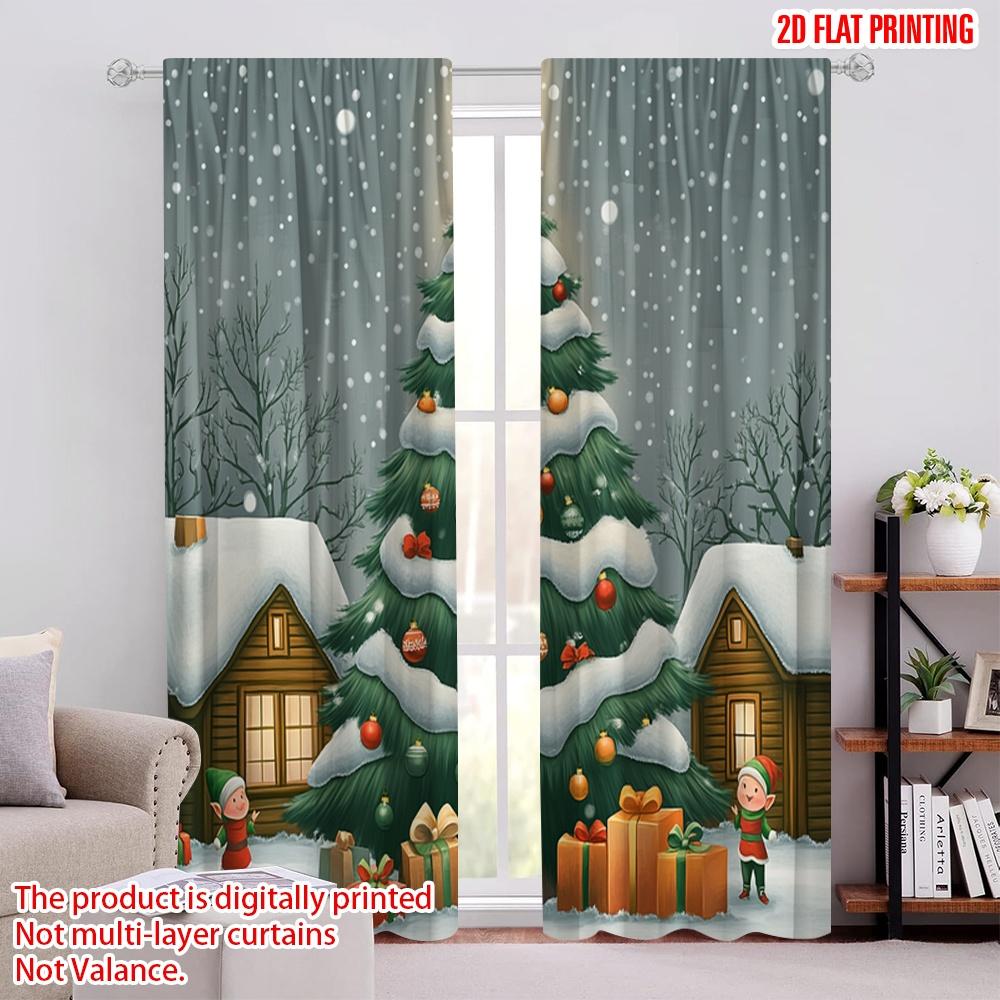 

2pcs,2D plane printing Curtains Digital Printed Christmas Tree Snow Gifts_b Versatile Polyester Fabric (without rod) All Seasons 52.50 × 116.00 cm 2 pcs