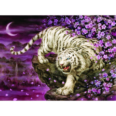 Cherry Blossom White Tiger Jigsaw Puzzle Under Moonlight PS503, 500 Pieces, Mixed Colors Jigsaw Puzzle, Childrens Games, Educational Toys
