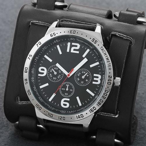 Lancardo Men's Bracelet Watch, 3ATM Water Resistant, Leather Band, Quartz Movement, Fashion, Casual, Business, Preset (Black)