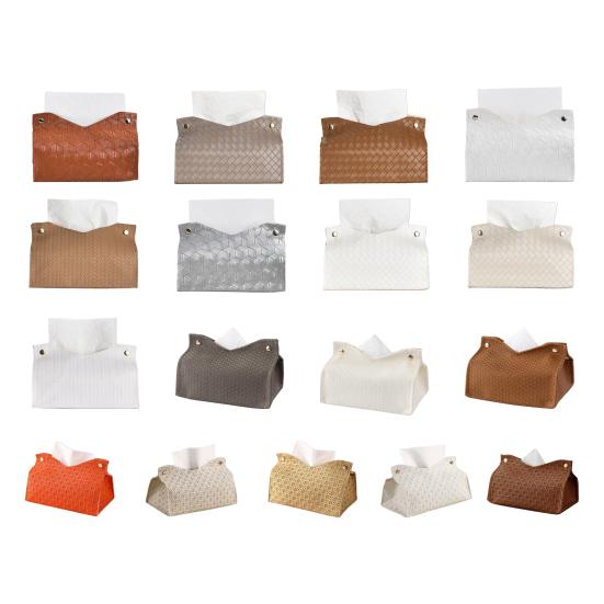 Tissue Box PU Leather Tissue Holder Smooth Dispensing Decorative Paper Towel Case Simple Style Organizer for Home Office Desktop
