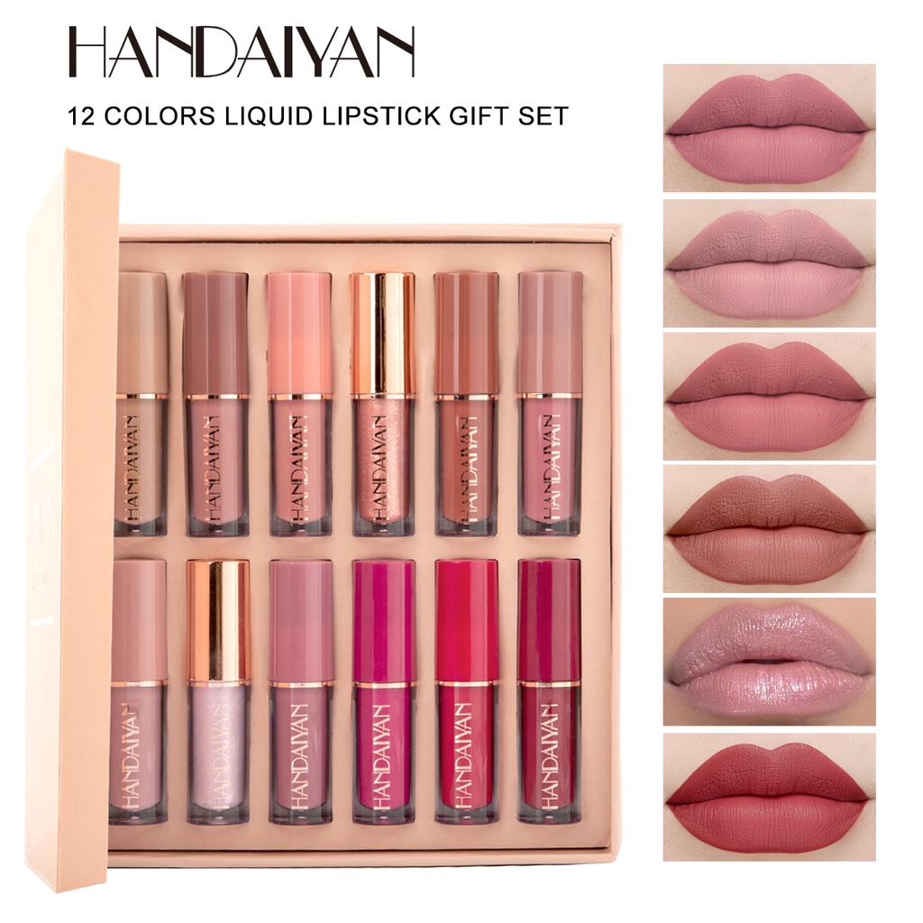 HANDAIYAN 12-Farben Samt Matt Lipgloss Set - Flüssiger Lippenstift Geschenkbox Set, Nicht klebriger Lipgloss