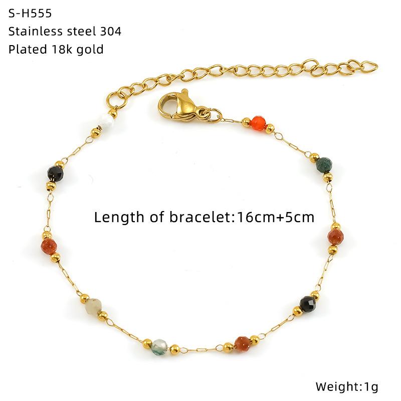 Titanium Steel Glazed Bead Pearl Bracelet, Sweet Crystal Natural Stone Colored Jewelry, High Sense Of Personality
