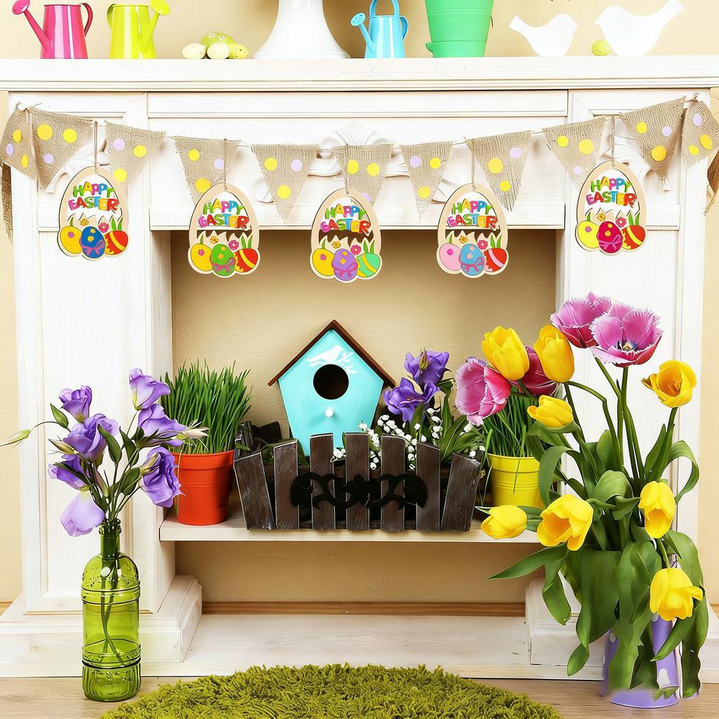 Easter Wooden Chip Hanging Decorations, Small Household Items, Wooden Eggs, Children's Hand-painted DIY Wooden Chips, Baby Doodles