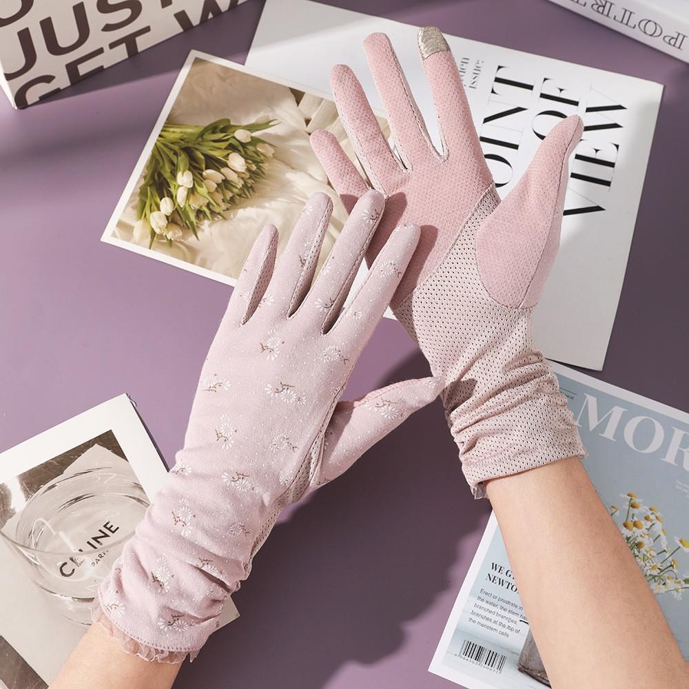 Sunscreen Gloves for Women In Summer UV Proof Extended Cotton Thread Driving Touch Screen Anti Slip Thin Lace Gloves