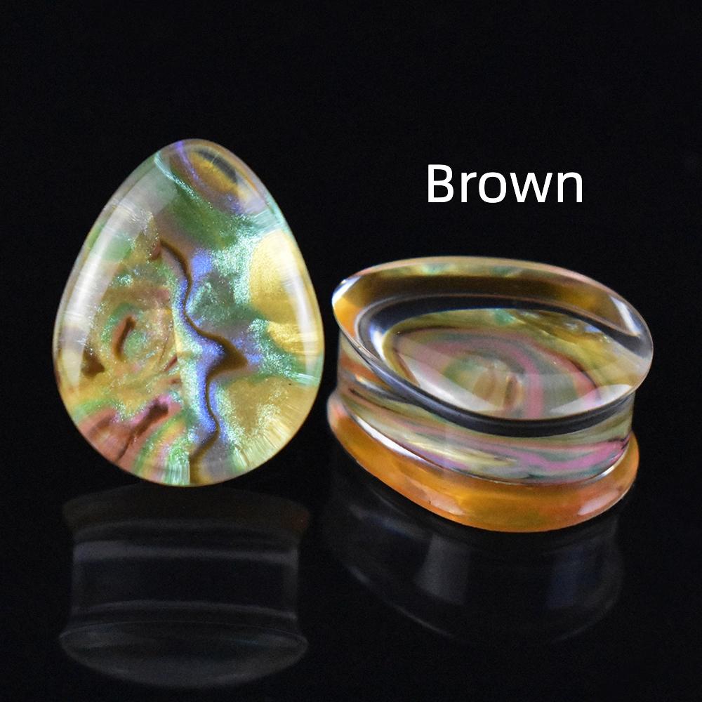 Pár 8-50mm Vícebarevné Vzor mušle Kapkovitý Akrylové Roztahováky do uší, Tunely, Dilatátory uší, Šperky pro piercing těla