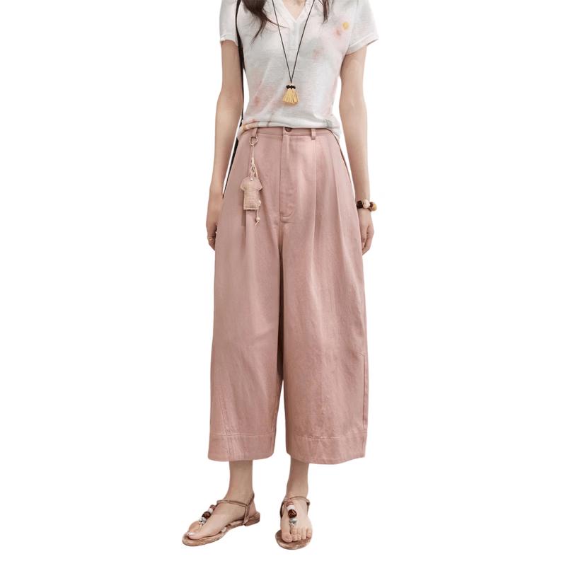Mishow Women s High-Waist Tencel Cotton Blend Curved Wide-Leg Ankle Pants S