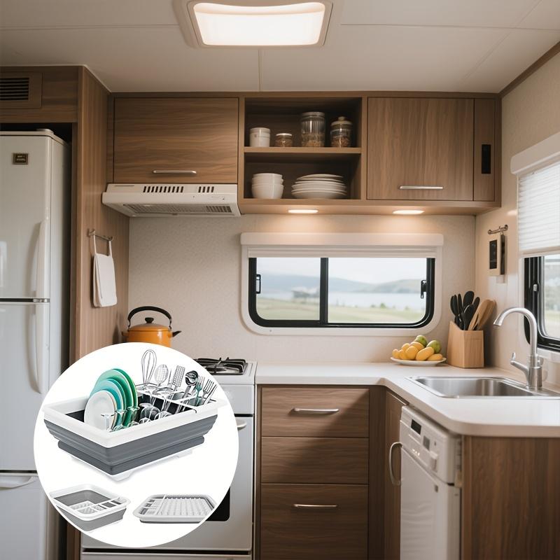 Składany stojak do suszenia naczyń z uchwytem na sztućce, Oszczędzający miejsce składany ociekacz do zlewu do domu, kampera, na kemping 1 szt. Plastikowy stojak na naczynia