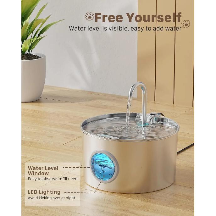ZYFeeder 2.2L Cat Auto Drinking Water Dispenser Smart Dogs Fountain Pet Water Dispenser Feeder Window Stainless Steel Water Bowl