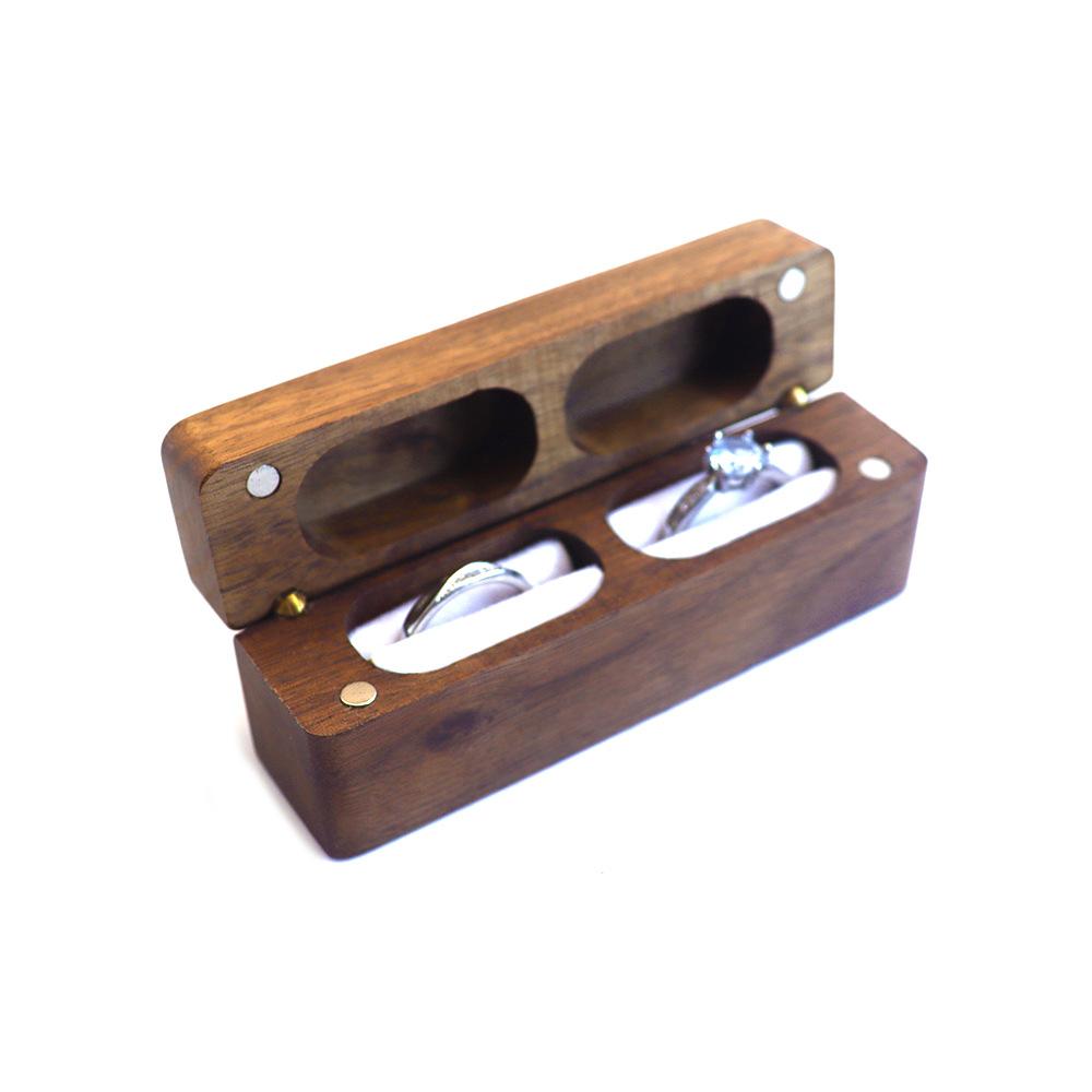 Wood Ring Box, Portable Jewelry Box for Proposal, Engagement, Wedding Ceremony, Handcrafted Walnut Wood Ring Box with Ring Storage