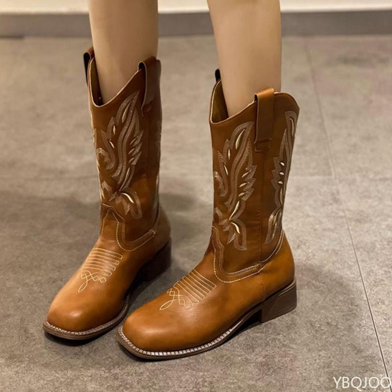 Spring Summer Versatile Women's Boots with Thick Heels Square Toe Design Simple Comfortable Trendy Personalized Boots